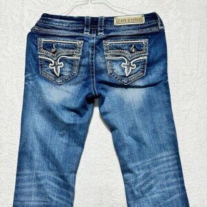 Rock Revival Jeans Betty Boot Blue Denim Med Wash Jewelled Womens Size 30
